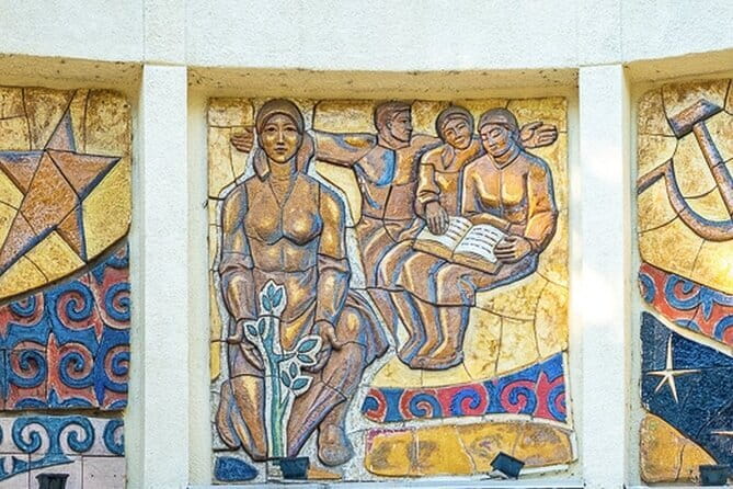 Bishkek Street Murals , Mosaics Arts and Kyrgyz Nomadic History - Soviet mosaics and the Kurmanzhan Datka area